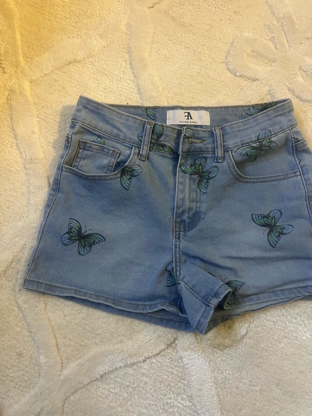 Flying Angel Light Blue Butterfly Denim Shorts